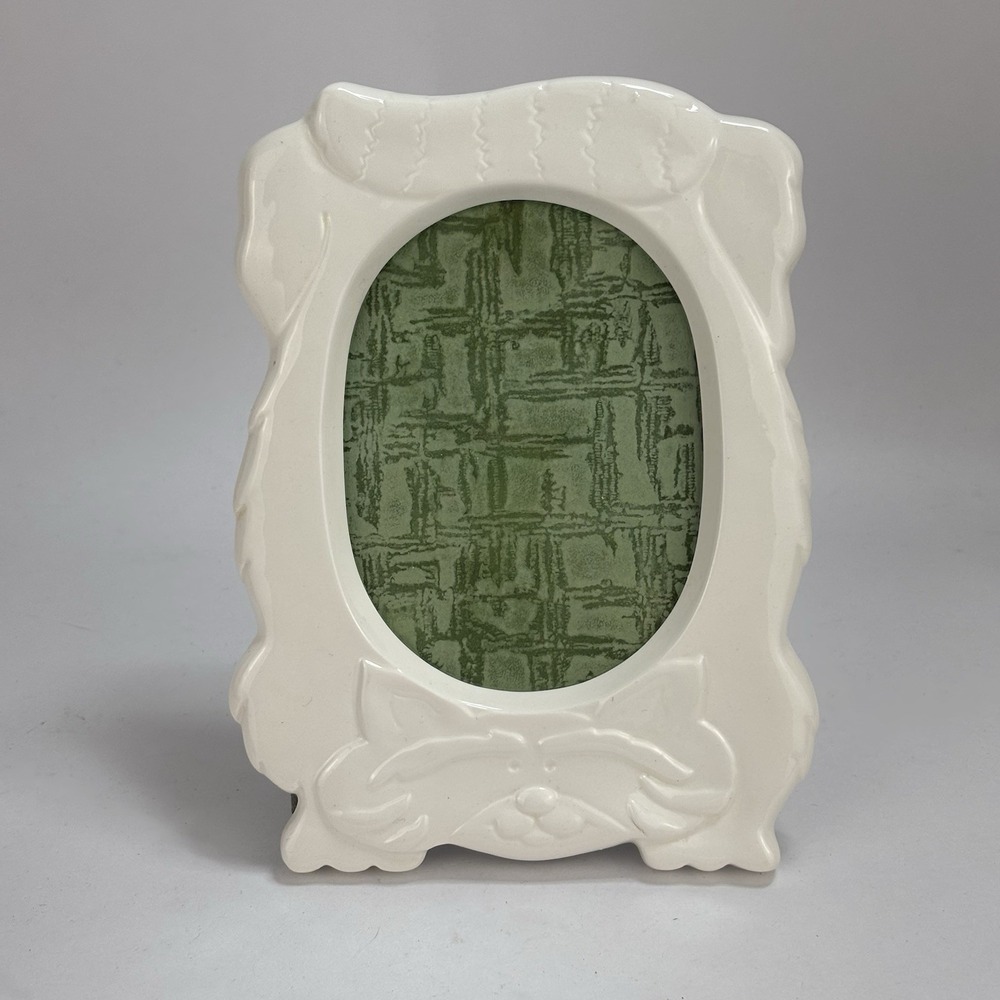 Vintage Schmid White Ceramic Cat Picture Frame Made In Japan Kitty Cottage Core